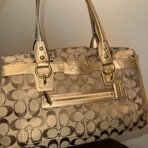 Coach Signature Tan and Gold Satchel